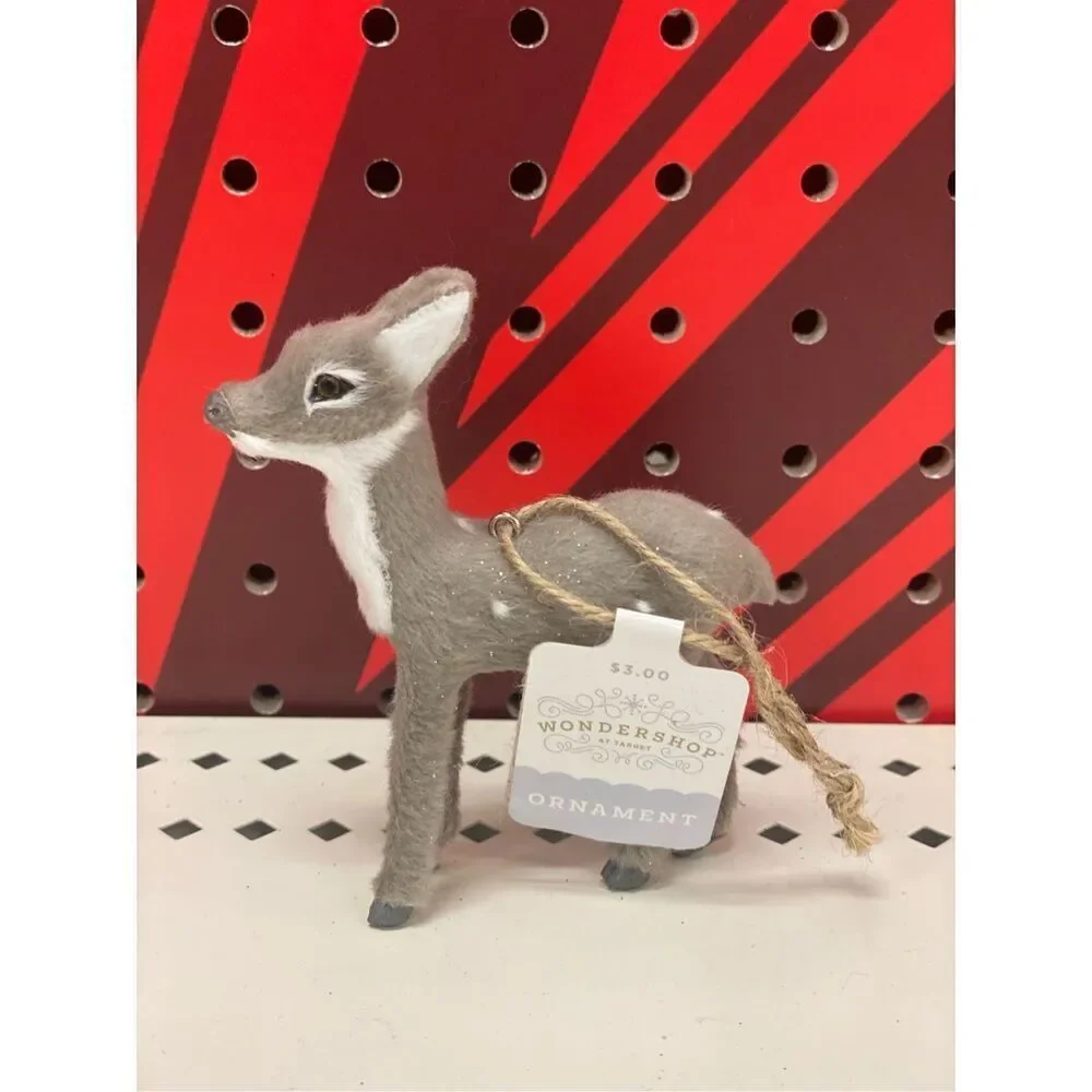 Target Faux Fur Deer Christmas Tree Ornament Gray with Spots Wondershop